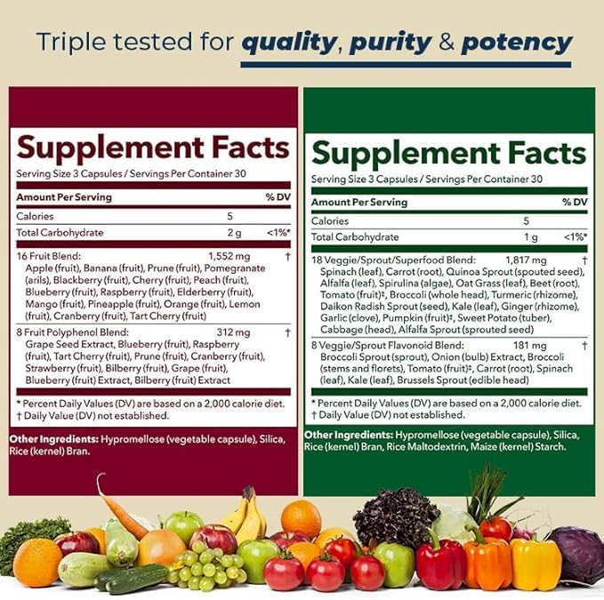 LifeSeasons Fruits & Veggies Supplements - 40 Fruit & Vegetable Superfoods - Nutritional Support for Immunity and Wellness - Vitamins Minerals & Antioxidants - 3X Potency - 90 Count (Pack of 2)