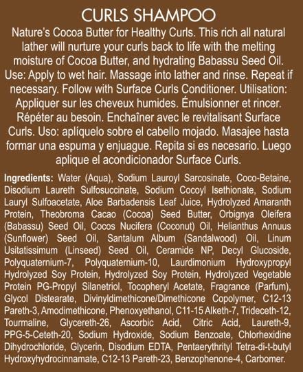 Surface Hair - Curls Moisturizing Shampoo – Defines, Adds Shine, and Provides Frizz Free Style Longevity