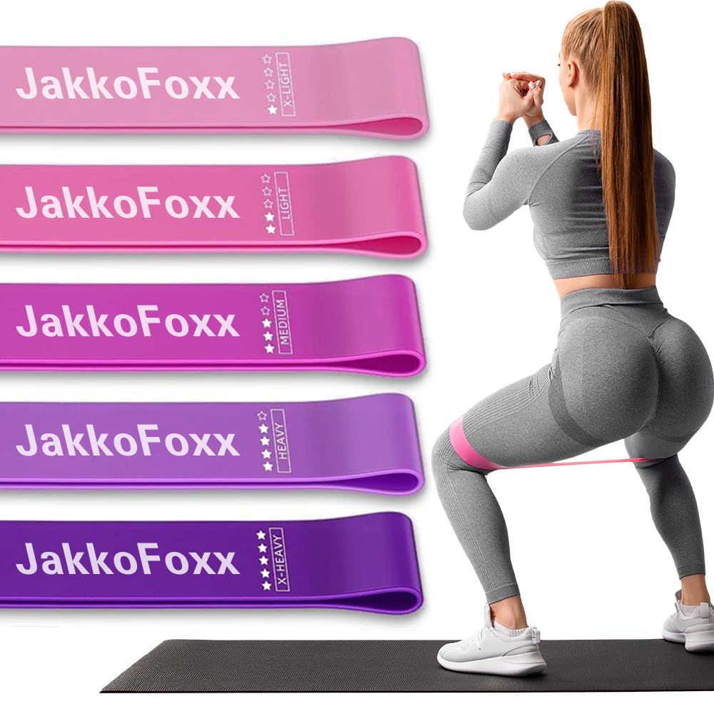 Resistance Loop Exercise Bands Exercise Bands for Home Fitness, Stretching, Strength Training, Physical Therapy,Elastic Workout Bands for Women Men Kids, Set of 5 (Pink)