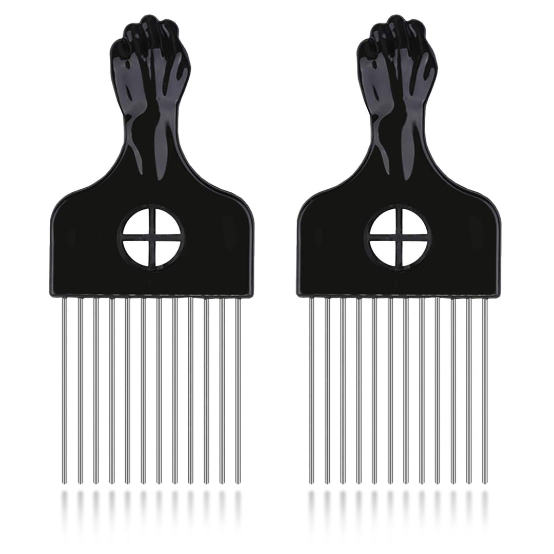 2 Pack Afro Comb And Metal Wig Detangler - Braid Styling Comb For Detangling And Styling Hair, Hair Pick