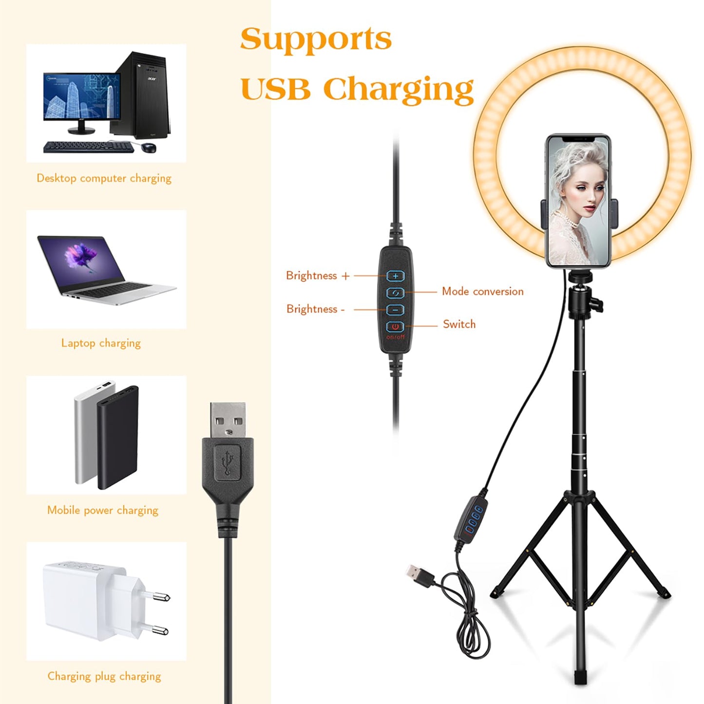 10" Ring Light with Tall Tripod Stand & Phone Holder for YouTube Video, Dimmable Led Ring Light with Remote for Camera, Video, Makeup, Selfie Photography Compatible with Smartphone