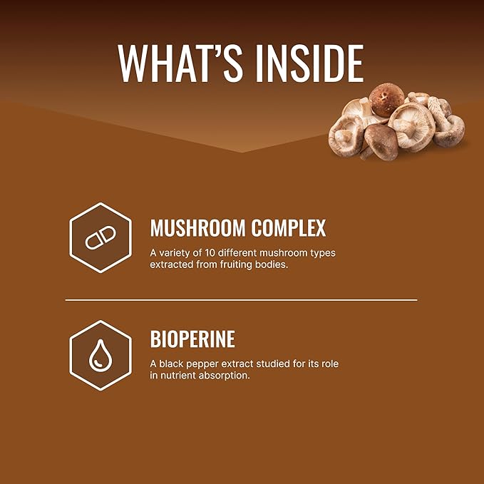 Approved Science Mushroom Complex - Support The Immune System and Cognitive Function - with Lion’s Mane, Chaga, Reishi, Turkey Tail, Shiitake, Oyster, and More - 60 Capsules - Vegan