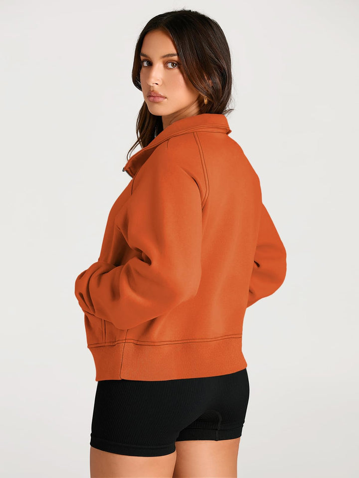 AUTOMET Womens Sweatshirts Half Zip Cropped Pullover Fleece Quarter Zipper Hoodies 2024 Fall Fashion Outfits Clothes Thumb Hole Orange