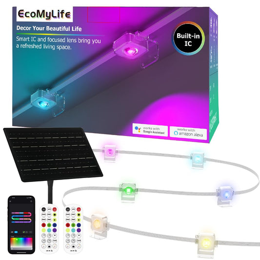 100ft Solar Permanent Outdoor Light, Smart RGB Plus IC Outside Lights for House, App/Remote Control String Light, Work with Alexa, IP67 Waterproof LED Strip for Daily Party Christmas All Holiday Decor