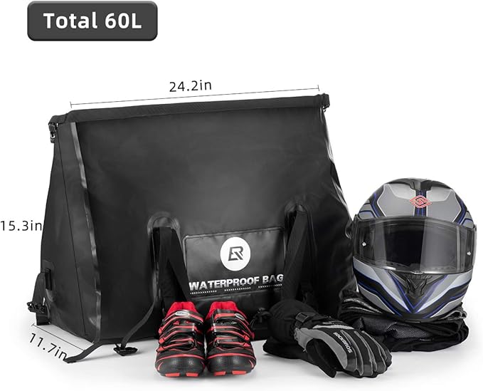 ROCKBROS Waterproof Duffel Bag 60L Motorcycle Travel Dry Duffel Bag for Motorcycling Boating Kayaking Camping Fishing Outdoor Adventure for Men Women
