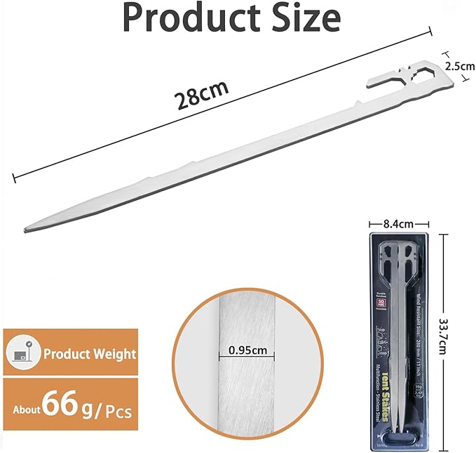 12 Pack Tent Stakes Heavy Duty 11 inch Steel Tent Pegs Ground Stakes Tent Spikes for Camping Unbreakable and Inflexible