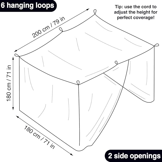 Black Mosquito Net for Single to King-Sized Beds – 2 Side Openings & 6 Hanging Loops – Decorative Rectangular Shape for Home & Travel – Bed Canopy Hanging Kit & Carrying Bag Included