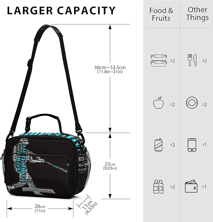 Baseball Lunch Bag Insulated Softball Lunch Box Cooler Bag Cooling Tote Food Container for Men Women Kids