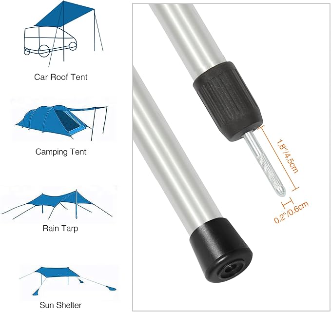 REDCAMP Aluminum Adjustable Camping Tarp Poles, Set of 2, 90" Telescoping Lightweight Tent Poles for Shelter, Hammock Rain Fly, Awning