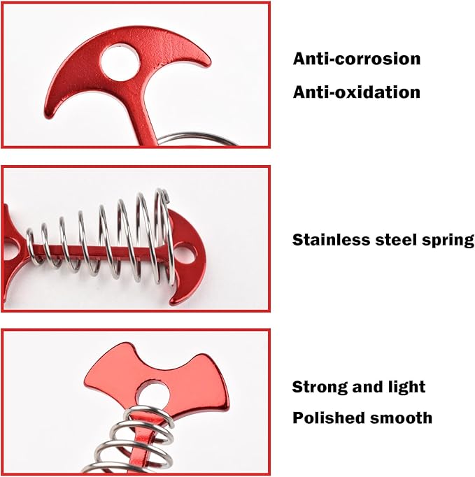 5 PCS Fishbone Deck Anchor Pegs, Red Deck Furniture Anchors, Deck peg with Spring Buckle, 2.9 Inch x 1.4 Inch Adjustable Anchor Deck pegs, Tent Deck Anchors for Camping Hiking Supplies