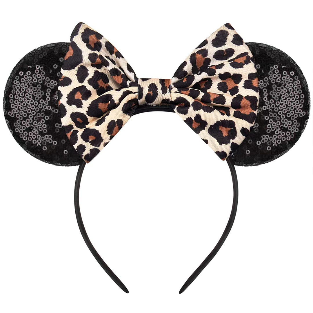 RAZKO Minnie Ears Headband, Sequin Mickey Ears Headband Mouse ears Headband for Women Girls Hair Accessories (Leopard)