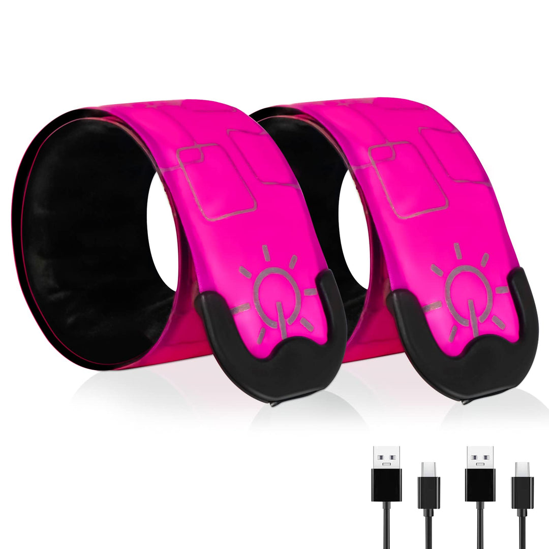 TRAYIU LED Safety Wristband Lights - 2 Pack Rechargeable Light Up Arm Ankle Band Kids Magic Slap Glow Bracelets Reflective Belt High Visibility for Night Cycling Walking Joggers Running Gear
