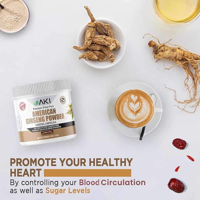 AKI American Ginseng Powder with 4% Ginsenosides - Ideal with Coffee, Beverages Like Smoothies (4oz/113g)
