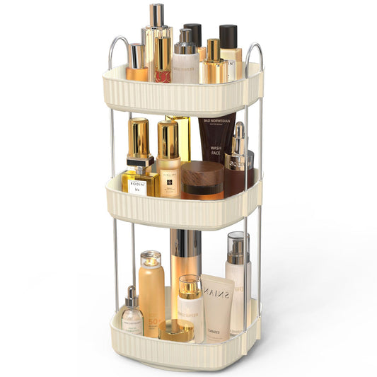 Accwork Rotating Makeup Organiser, 3 Tiers Spinning Cosmetics Storage Organiser Perfume Stand for Bathroom, Bedroom, Dressing Table, White