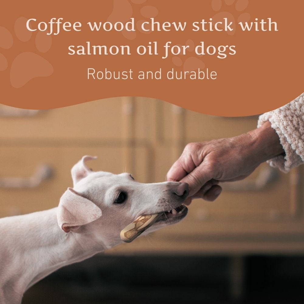 Wildfang® 1 Coffee Wood with Salmon Oil (Size S) Dog Chew – Natural Salmon Oil Infused Wooden Stick for Dogs, Durable Bone Toy, Coffee Bones Stick