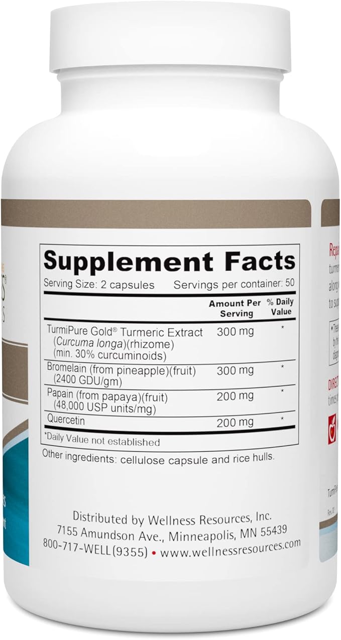 Repair Plus Featuring TurmiPure Gold Turmeric (Curcumin) with Quercetin and Proteolytic Enzymes Bromelain and Papain. for Repair, Recovery, Tissue Health, and Inflammation (100 Capsules)