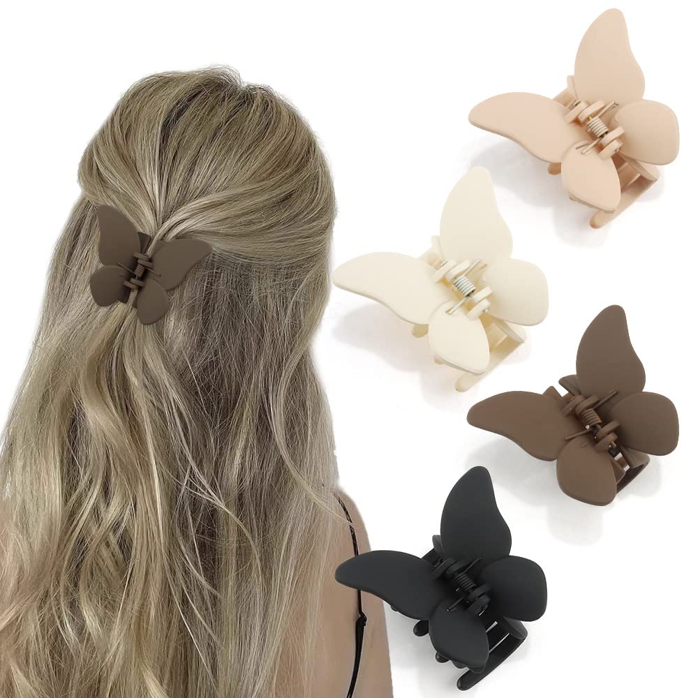 ATODEN Butterfly Hair Clips for Women and Girls - 4 Pcs Nonslip Matte Jaw Clips, Gifts for Thin to Medium Hair Accessories