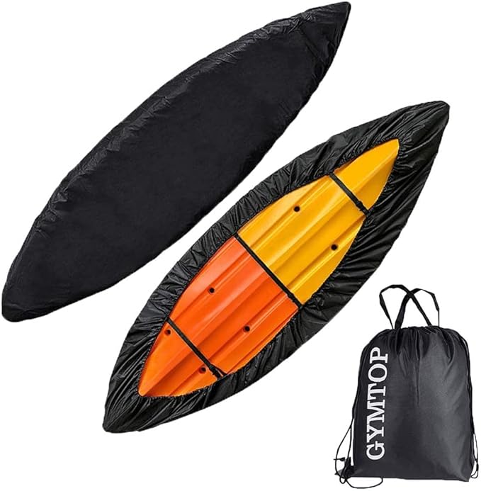7.8-18ft Waterproof Kayak Canoe Cover-Storage Dust Cover UV Protection Sunblock Shield for Fishing Boat/Kayak/Canoe 7 Sizes [Choose Color] (Black(Upgraded), Suitable for 12.3-13.5ft Kayak)