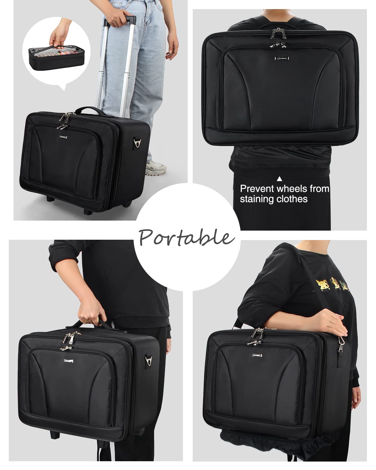 17.7" Rolling Makeup Train Case, Extra Large Cosmetic Organiser Trolley Professional Makeup Artist Bag Portable Travel Makeup Box, Beauty Case on Wheels with Adjustable Dividers (Black, 45cm)