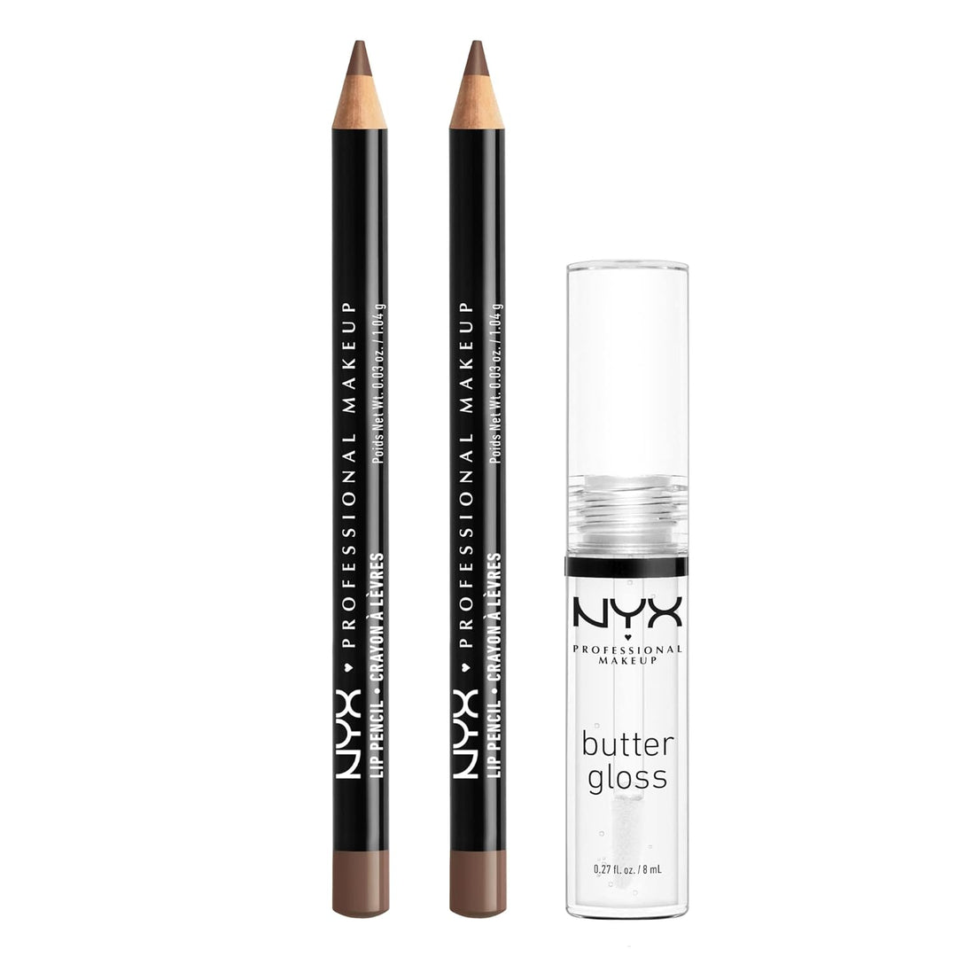 NYX Slim Lip Pencil & Butter Gloss Bundle | Espresso & Sugar Glass | 3-Pack