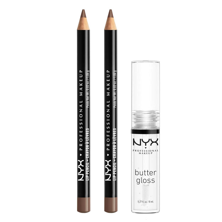 NYX Slim Lip Pencil & Butter Gloss Bundle | Espresso & Sugar Glass | 3-Pack
