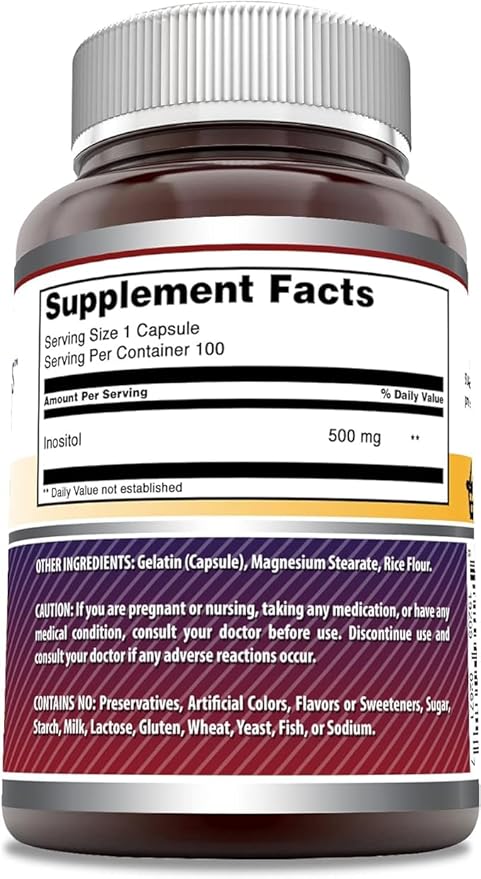 Amazing Formulas Inositol 500 Mg Per Serving | 100 Capsules Supplement | Non-GMO | Gluten Free | Made in USA | Pack of 3
