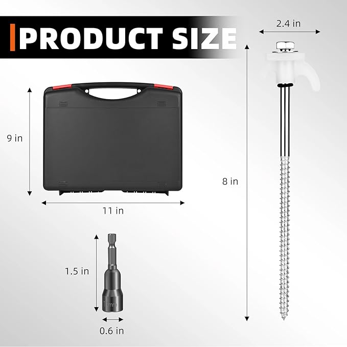 20 Pack Tent Stakes Heavy Duty 8 Inch Ground Anchor Screw Camping Stakes with Luminous Head Metal Threaded Tent Pegs, Includes Hex Head Driver and Storage Box