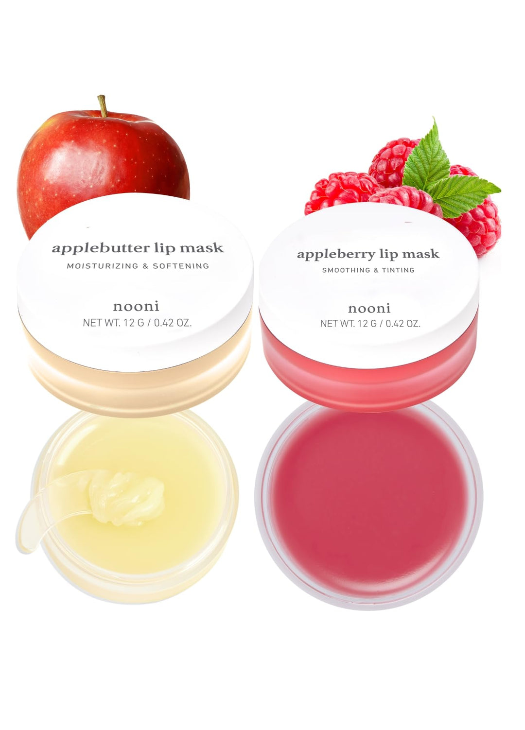 NOONI Applebutter Lip Mask with Shea Butter and Vitamins, 42 oz. + Appleberry Korean Lip Tinting Butter, 42 oz. Bundle