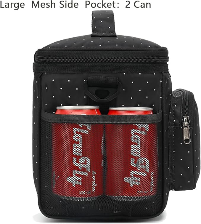 FlowFly Insulated Reusable Lunch Bag Adult Large Lunch Box for Women and Men with Adjustable Shoulder Strap,Front Zipper Pocket and Dual Large Mesh Side Pockets,Dot