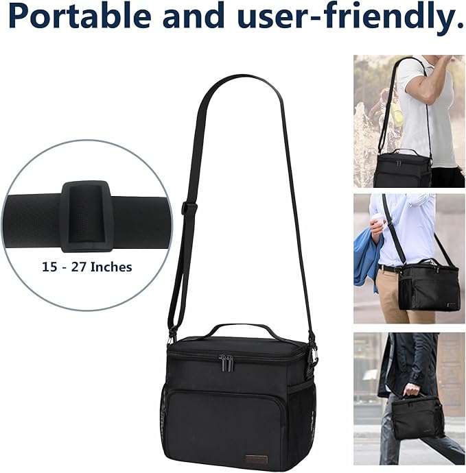 Gloppie Lunch Box for Men Women Insulated Lunch Bag Reusable Lunch Cooler Bag, Black