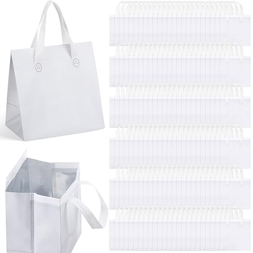 300 Pcs Insulated Take Away Bags Bulk Thermal Insulation Food for Coffee Milk Tea Hot Cold Food Fresh Seafood Cooler Pizza Delivery Bags for Catering Restaurant Grocery (White)