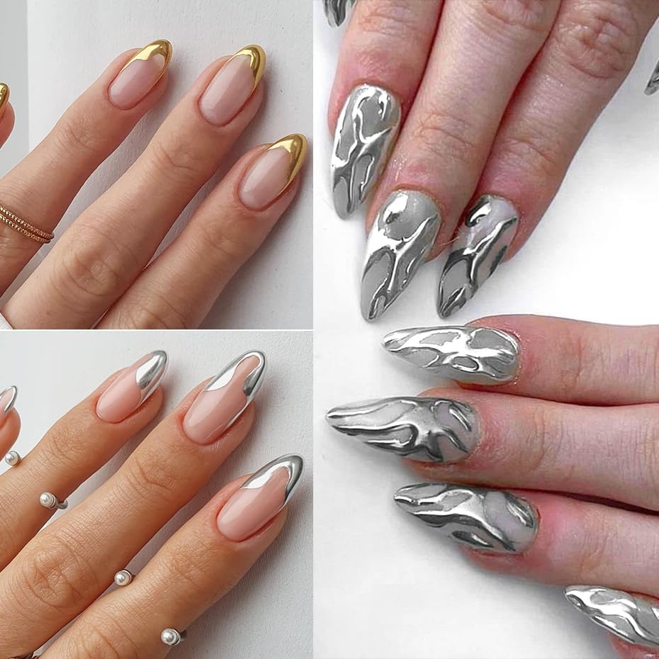 Metallic Mirror Chrome Nail Powder Set, 23 Colors Magic Mirror Y2K Gold Silver Decorations Rubbing Nail Art Glitter Pigment Flakes Manicure Accessories (23pcs Chrome Powder)
