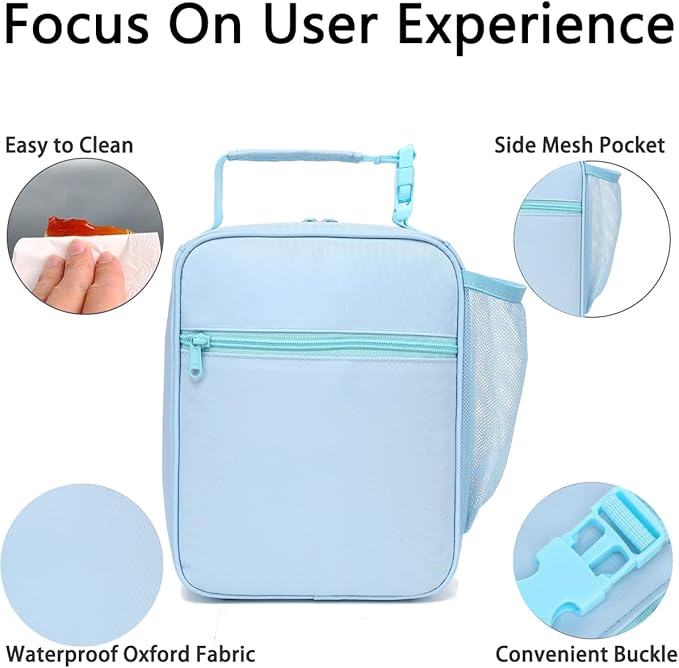 Insulated Lunch Bag for Women Girl Teen large Insulated Kid Lunch Bag,Large Reusable Cute Cooler Bag for School Work Picnic,Blue Alphabet