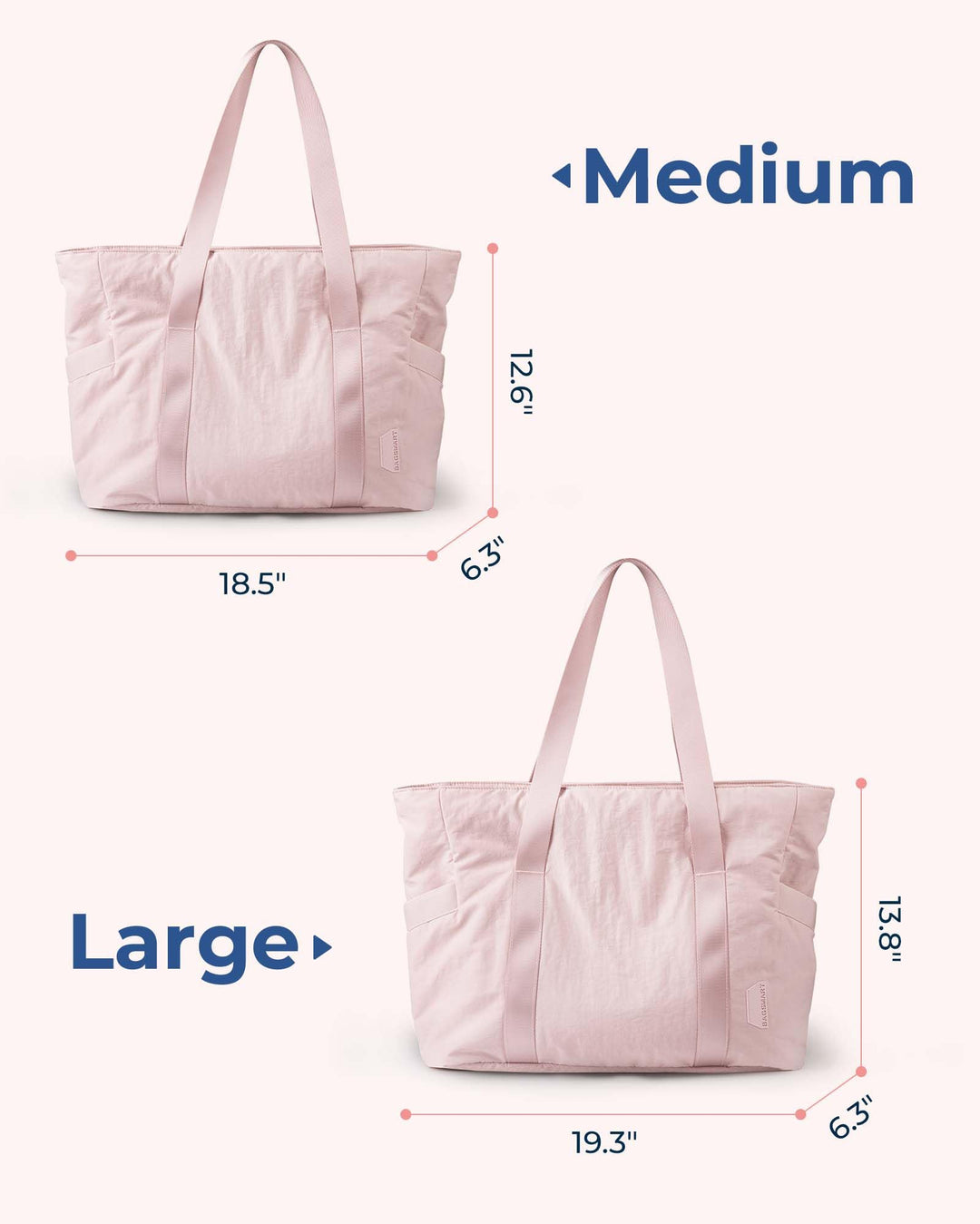 BAGSMART Tote Bag for Women with Zipper, Laptop Gym Tote with Compartments, Work Tote Nurse Dance Yoga Bag for Travel(Pink)