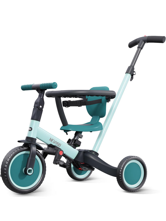 newyoo TR008 Toddler Push Tricycle, Toddler Bike for 1-3 Years Olds, Birthday Gift for Boys & Girls, 5 in 1 Balance Bike with Handle, Kids Trike with Safe Bar, Green