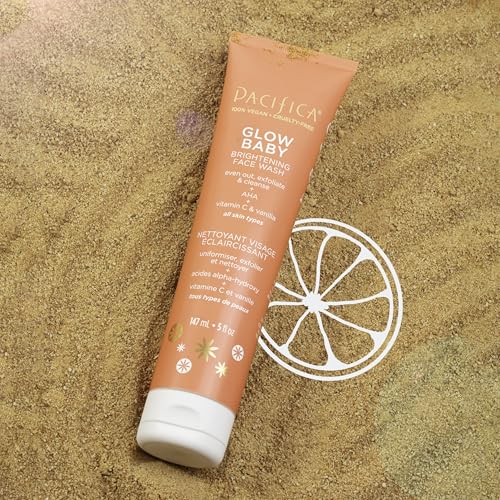 Pacifica Glow Baby Brightening Facial Cleanser 5oz – Vitamin C & Glycolic Acid (AHA) Face Wash for Radiance – Daily Cleanser for Anti-Aging Exfoliating for Smooth, Even Glowing Skin Vegan Clean Beauty