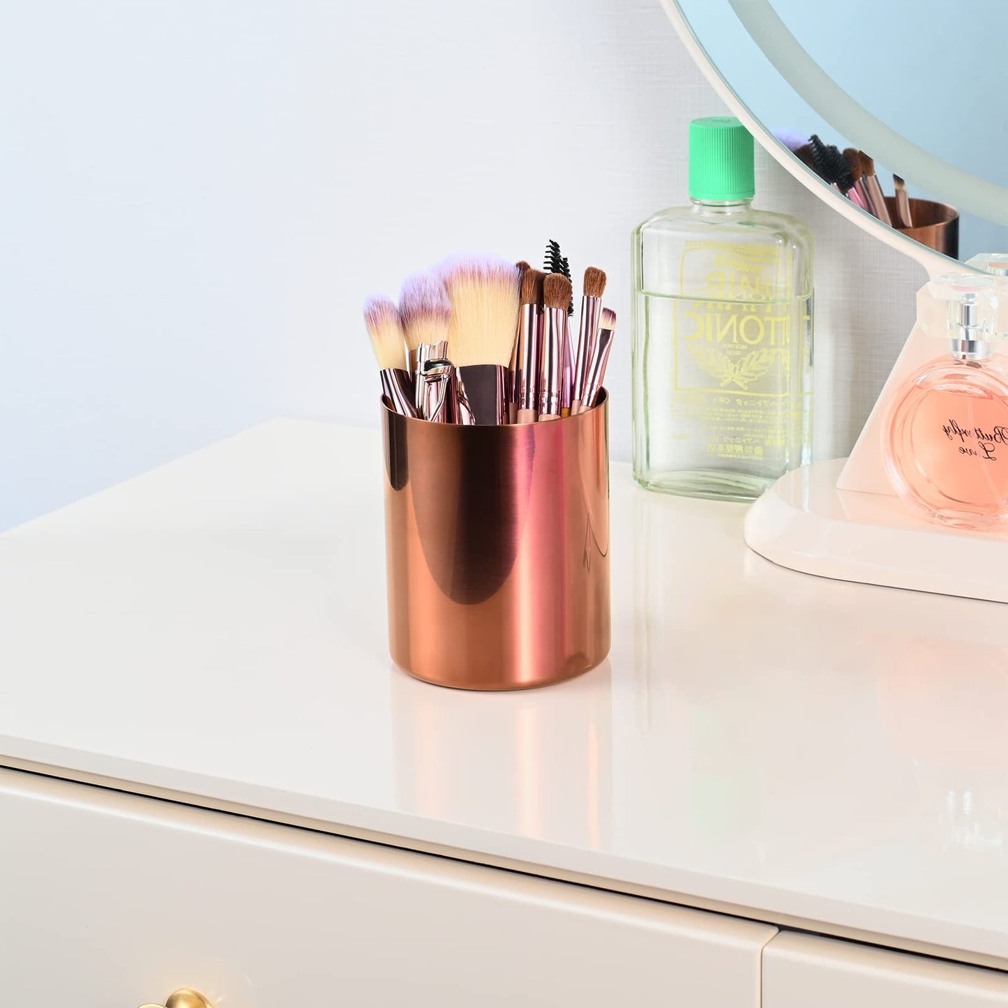 Bidponds Rose Gold Pencil Holder for Desk, Stainless Steel Pencil Cup, Pen Holder Cup, Pen Pot, Vases Flower Pot, Makeup Brush Holder, Desktop Accessory Stationery Organizer