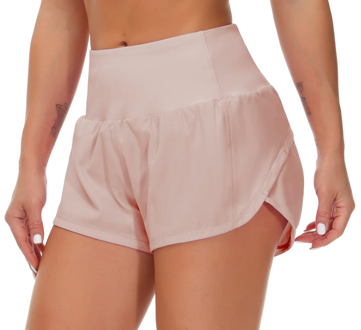 THE GYM PEOPLE Womens High Waisted Running Shorts Quick Dry Athletic Workout Shorts with Mesh Liner Zipper Pockets(Soft Pink, Small)