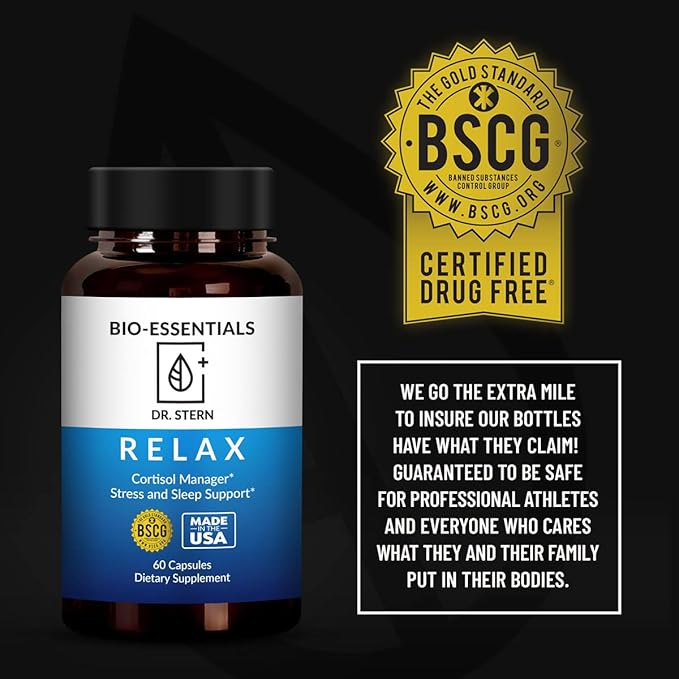 BIO-ESSENTIALS, Relax-Doctor formulated: Manages Stress, Promotes Deep Sleep, Improves Mood-W/Organic Holy Basil, Zinc, Magnesium, Vitamin B6, Magnolia Bark, L-Theanine, Vegan-Made in USA-60 Caps