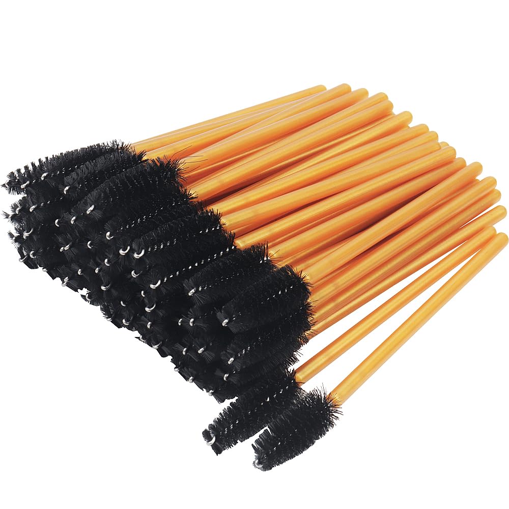 300 Pack Mascara Wands Disposable Eye Lash Brushes Eyebrow Brush Applicator For Eyelash Extensions Makeup Tool Kit, Gold/Black
