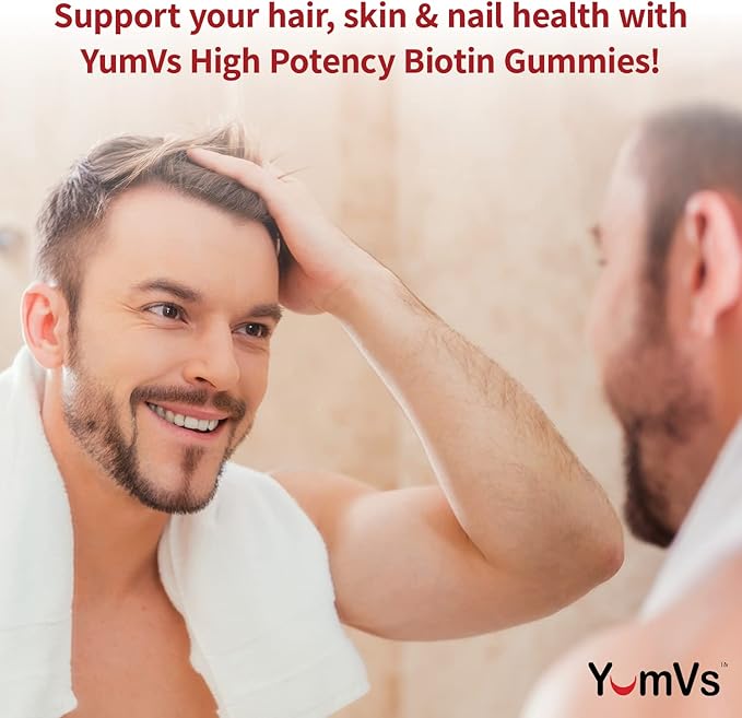 YUM-V'S High Potency Biotin Gummies by YumVs | Daily Dietary Supplement for Adults and Kids | Biotin 10000 mcg | Natural Raspberry Flavor Jellies, 100-Count | Vegetarian, Non-GMO, Kosher