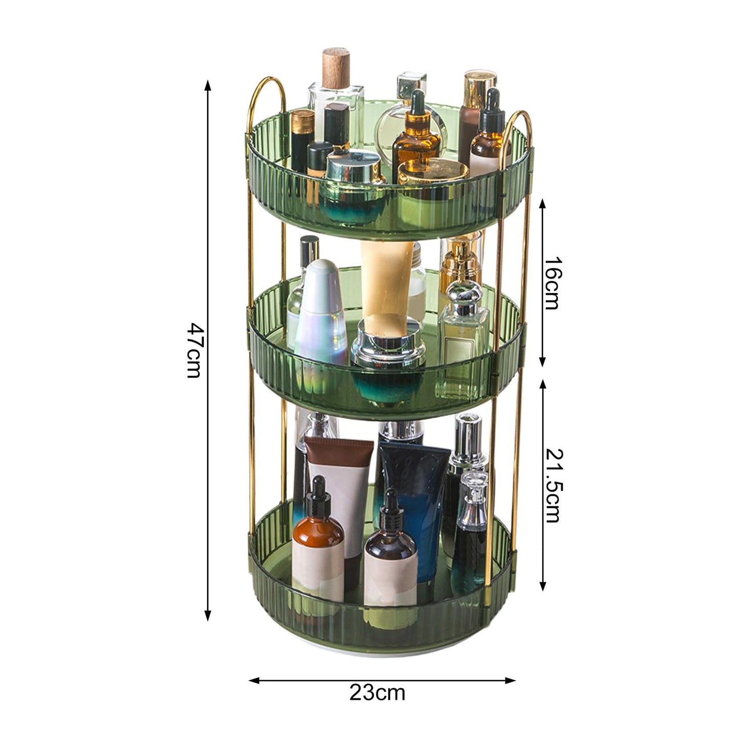 360 Rotating Makeup Organiser,Cosmetic Storage Skincare Makeup Spinning Holder Lipsticks Brushes Perfume Display Stand Box for Vanity Desk, Dresser, Bathroom (Green 3Tier)