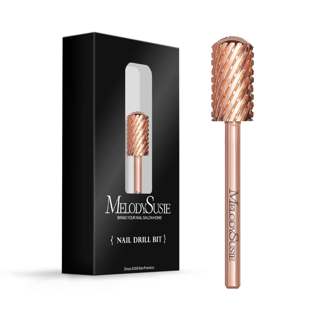 MelodySusie Safety Nail Drill Bits, 3/32'' Smooth Round Top Large Barrel Carbide Bits, Suitable for Manicure Pedicure Cuticle Gel Polishing, Beginners Bits, Rose Gold, Series Bit-S, Double Coarse
