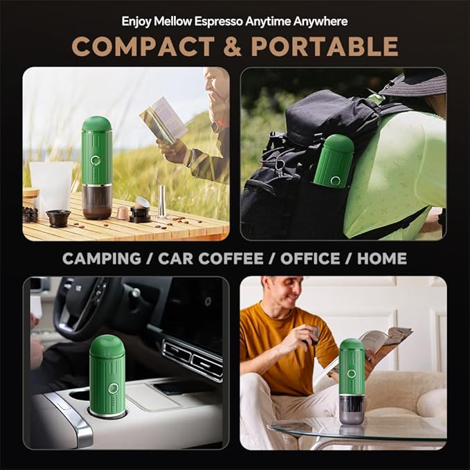 BENFUCHEN Portable Espresso Machine For Travel, USB-C Charging, Self-Heating Electric Espresso Maker, 19 Bar Mini Coffee Maker On the Go Camping Espresso Maker For Ground Coffee & NESPRESSOpods, Green