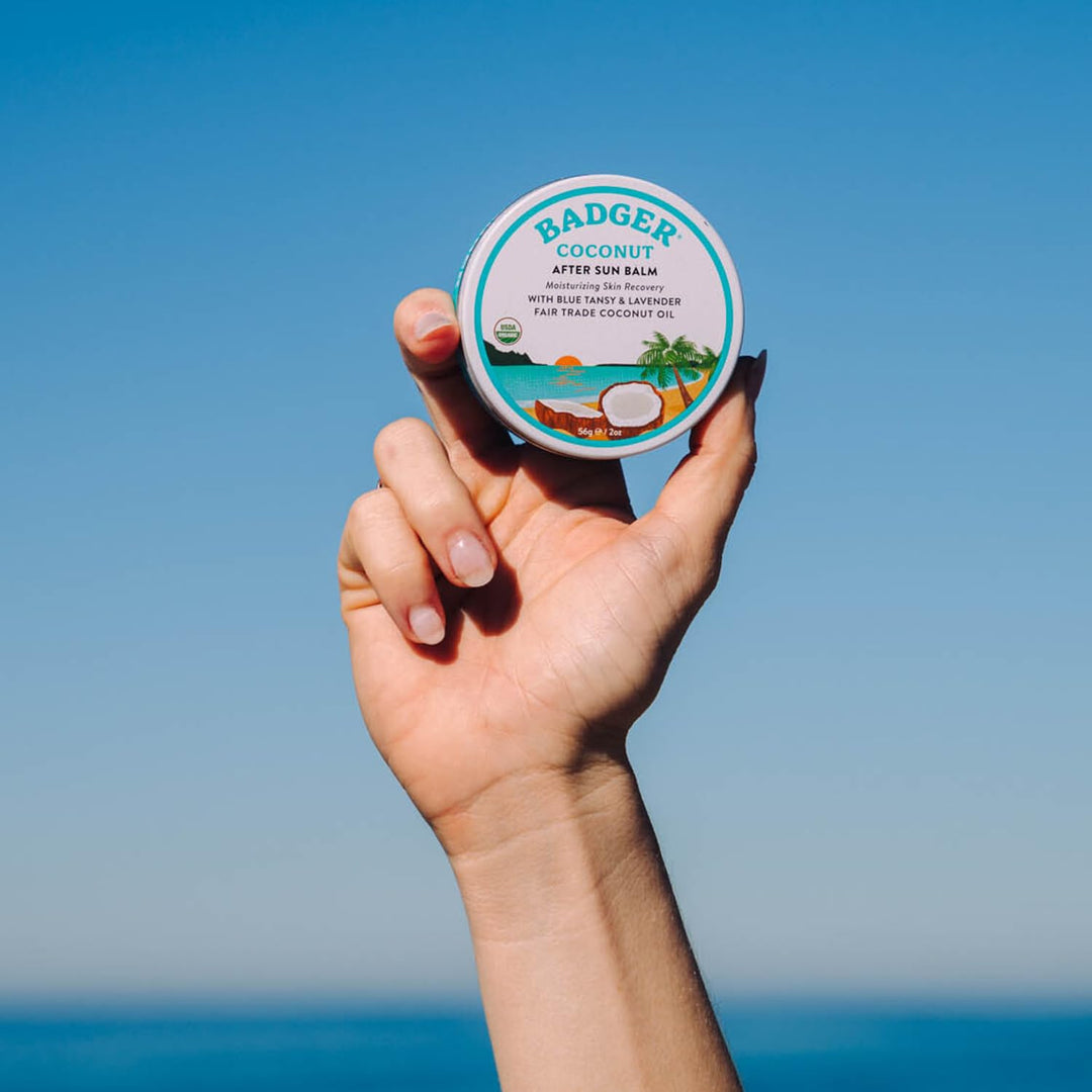 Badger Coconut After Sun Balm with Organic Cocoa Butter & Shea Butter, Rescue Balm, Soothing & Cooling Balm for Tight Dry Skin After Sun Exposure, 2 oz