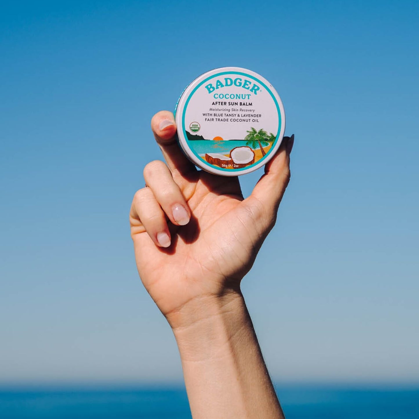 Badger Coconut After Sun Balm with Organic Cocoa Butter & Shea Butter, Rescue Balm, Soothing & Cooling Balm for Tight Dry Skin After Sun Exposure, 2 oz