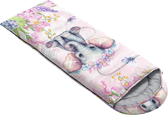 AILONEN Kids Floral Cat Camping Sleeping Bags,Lightweight & Waterproof,3 Season Warm & Cool Weather,Kawaii Kitten Sleeping Bags for Girls Adults,Travelling,Outdoors