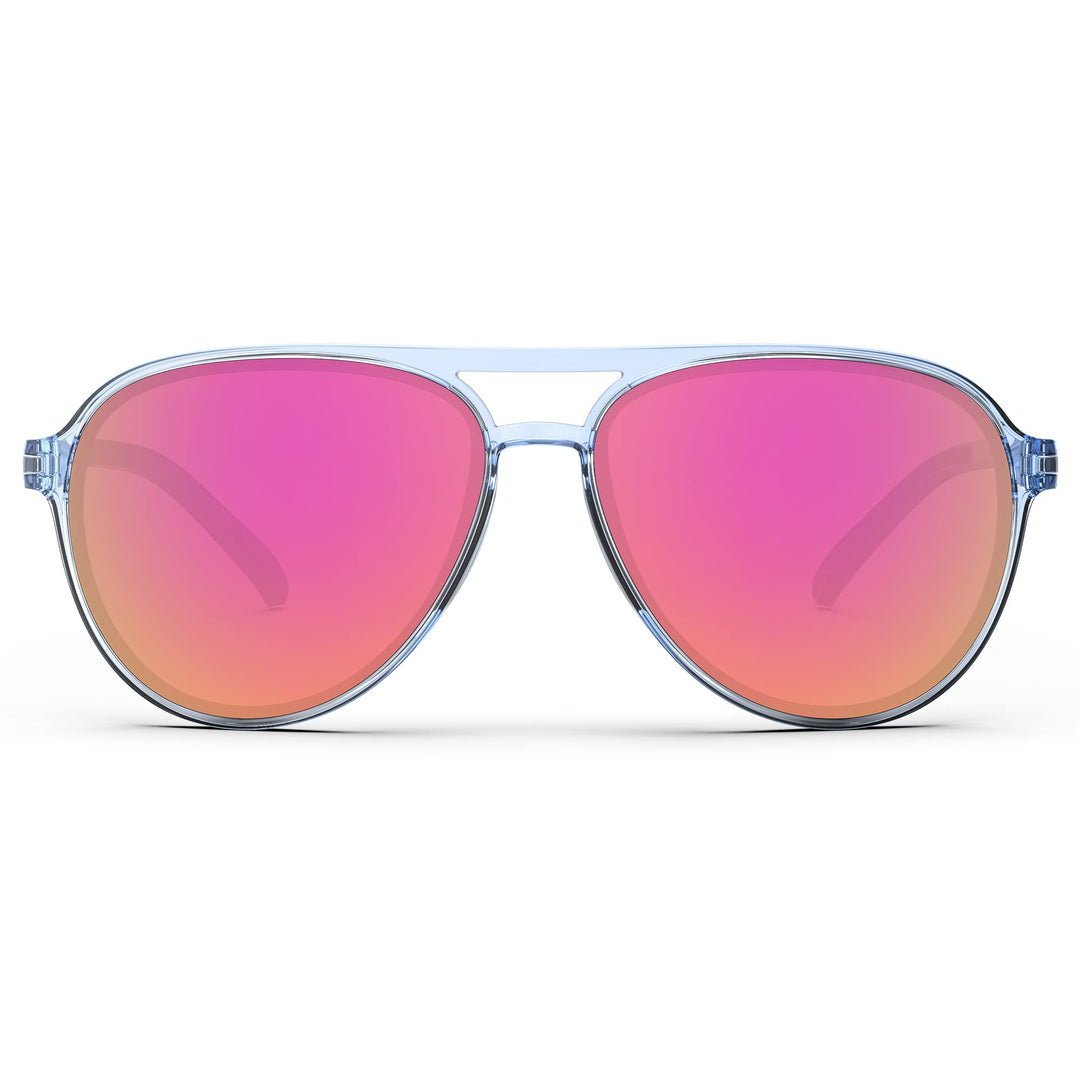 TOREGE Aviator Sunglasses Polarized Sunglasses for Men Women, Lightweight Sports Sun Glasses UV Protection For Fishing Boating Beach Golf Driving TR75(Crystal Blue Grey&Blue Grey&Pink Lens C15)