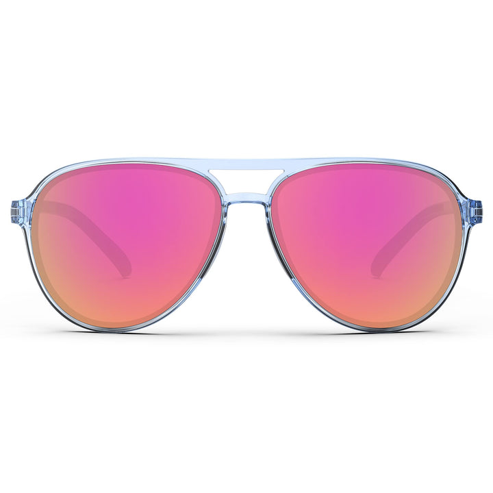 TOREGE Aviator Sunglasses Polarized Sunglasses for Men Women, Lightweight Sports Sun Glasses UV Protection For Fishing Boating Beach Golf Driving TR75(Crystal Blue Grey&Blue Grey&Pink Lens C15)