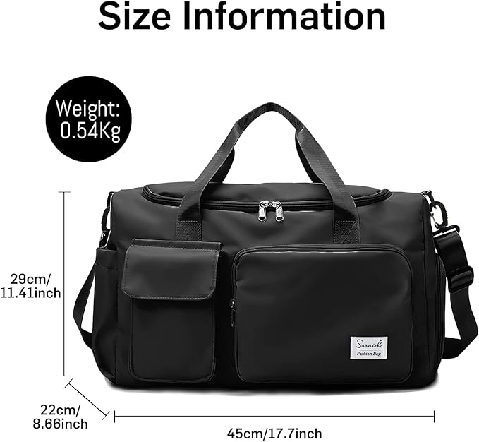Sports Gym Duffel Bag with Shoes Compartment and Dry Wet Separated Pocket for Men and Women - Overnight Weekender Training Handbag Yoga Bag - Black